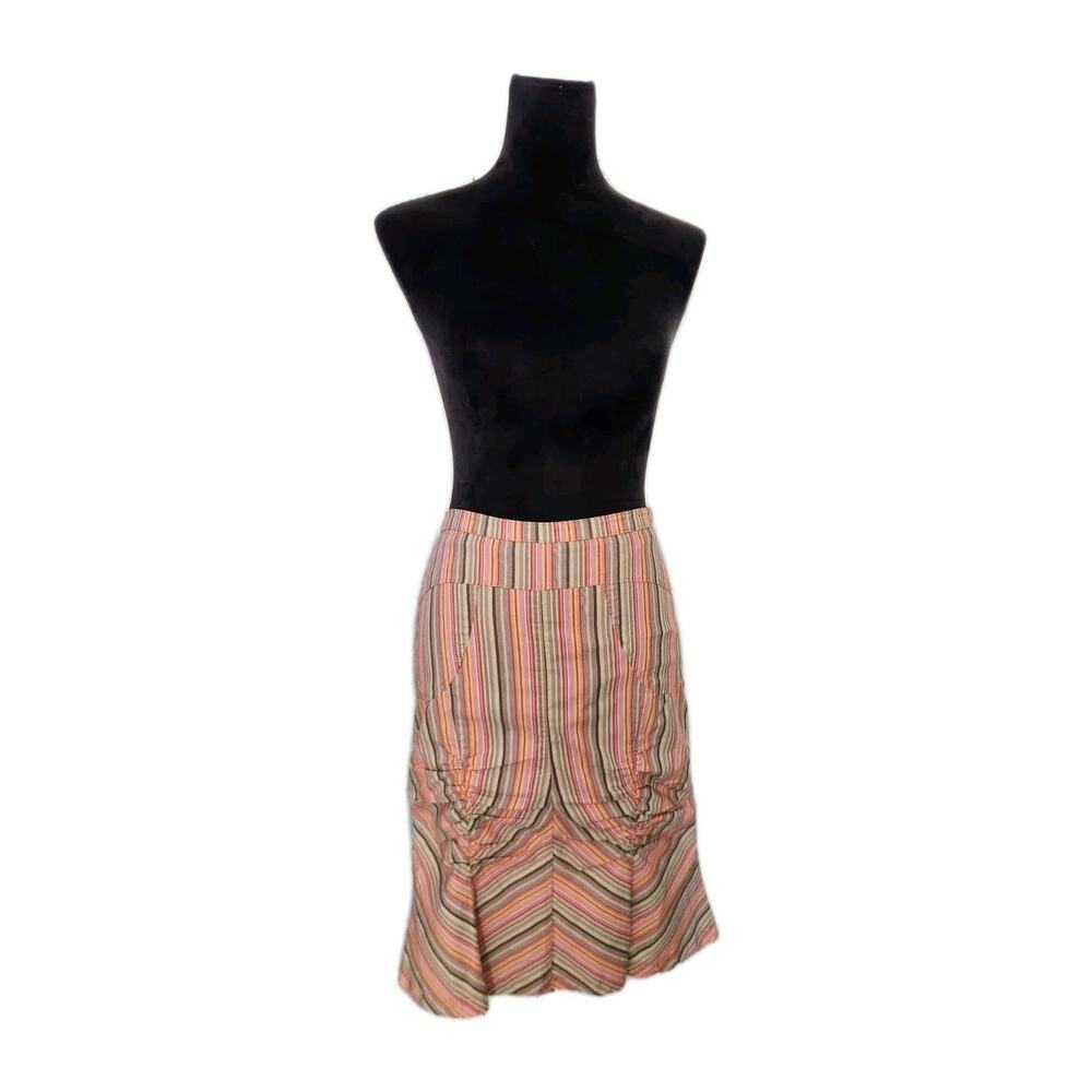 Elegantissimo Vtg Striped Gathered Trumpet Knee Lenght Skirt Size 4 Hippie Chic